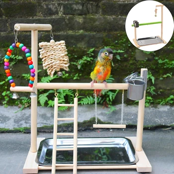 Pet Parrot Bird Playground Bird Playstand With Feeding Cup Bird Swing Toy Wooden Parrot Perch Stand.jpg
