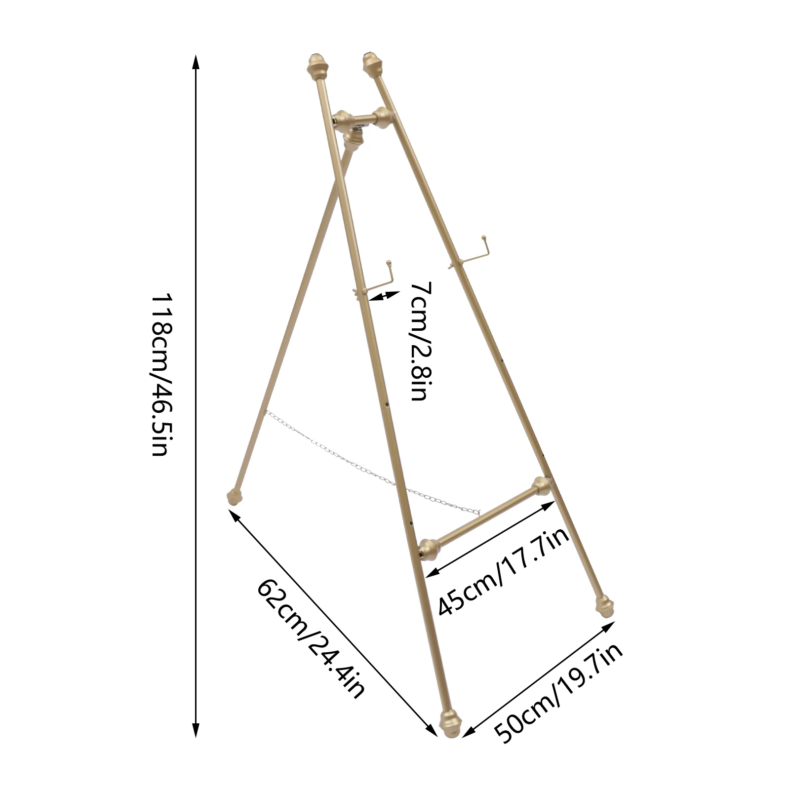 Golden Wedding Easel Stand with Adjustable Hooks Metal Portable Floor Easel Stand for Decorative Display 46.5" Tall 2PCS