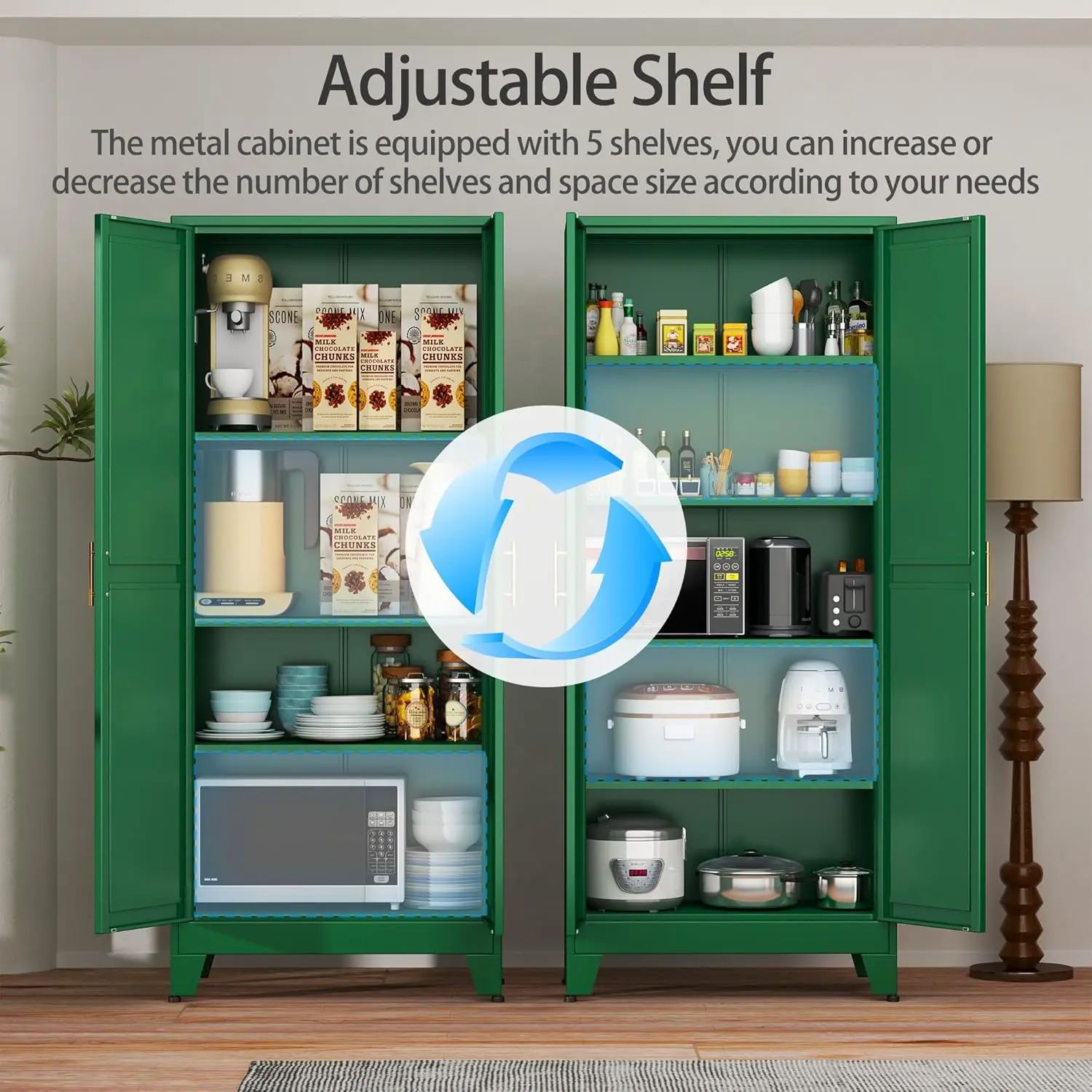 Metal Storage Cabinet 75" Steel File Cabinet for Home Office Kitchen Pantry Storage Cabinet with Doors 5 Adjustable Shelves 5