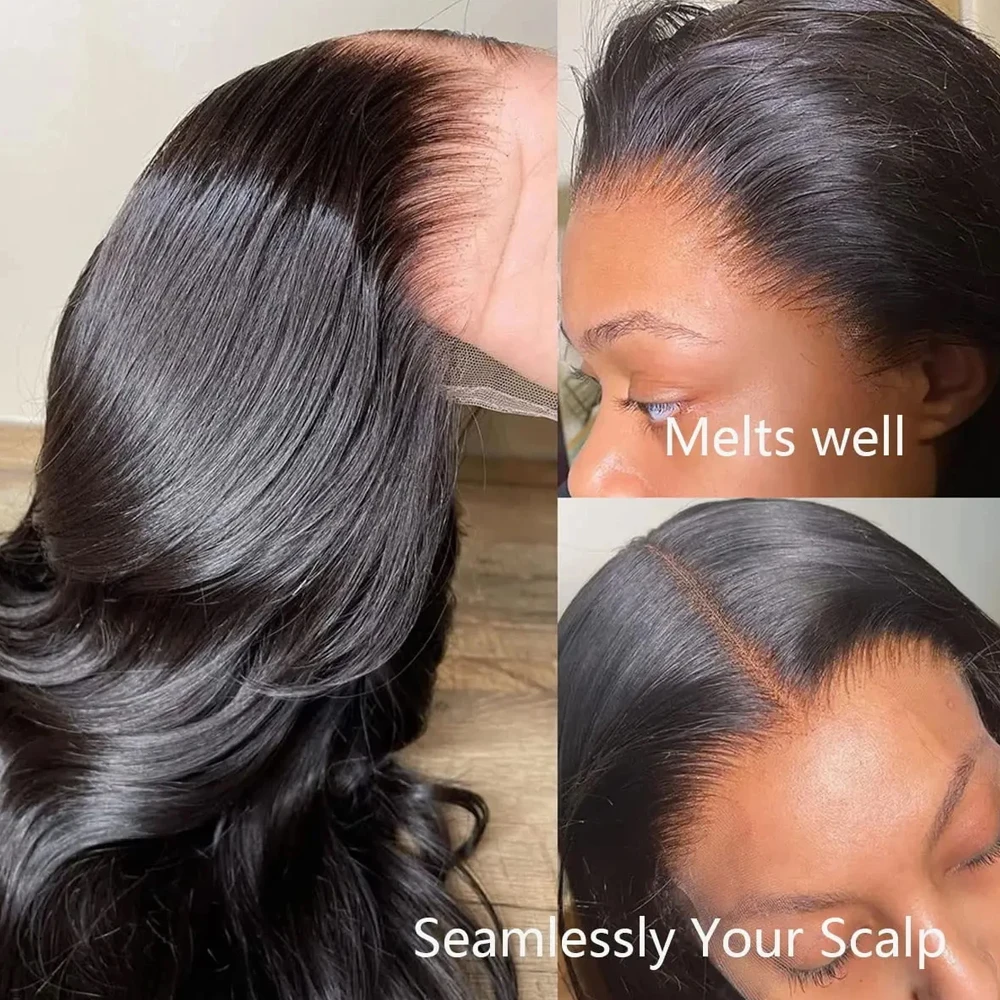 30인치 투명 13x6 블랙 바디 웨이브 레이스 프론탈 가발 220 밀도 13x4 워터..