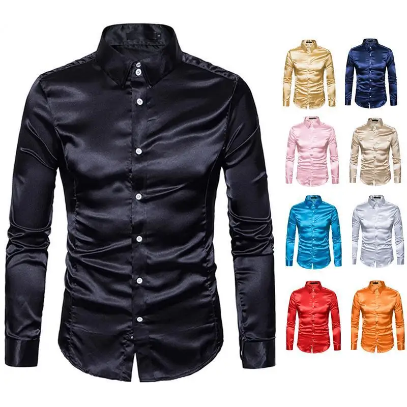 Men Silk Screen Long Sleeve Button Slim Fit Shirts