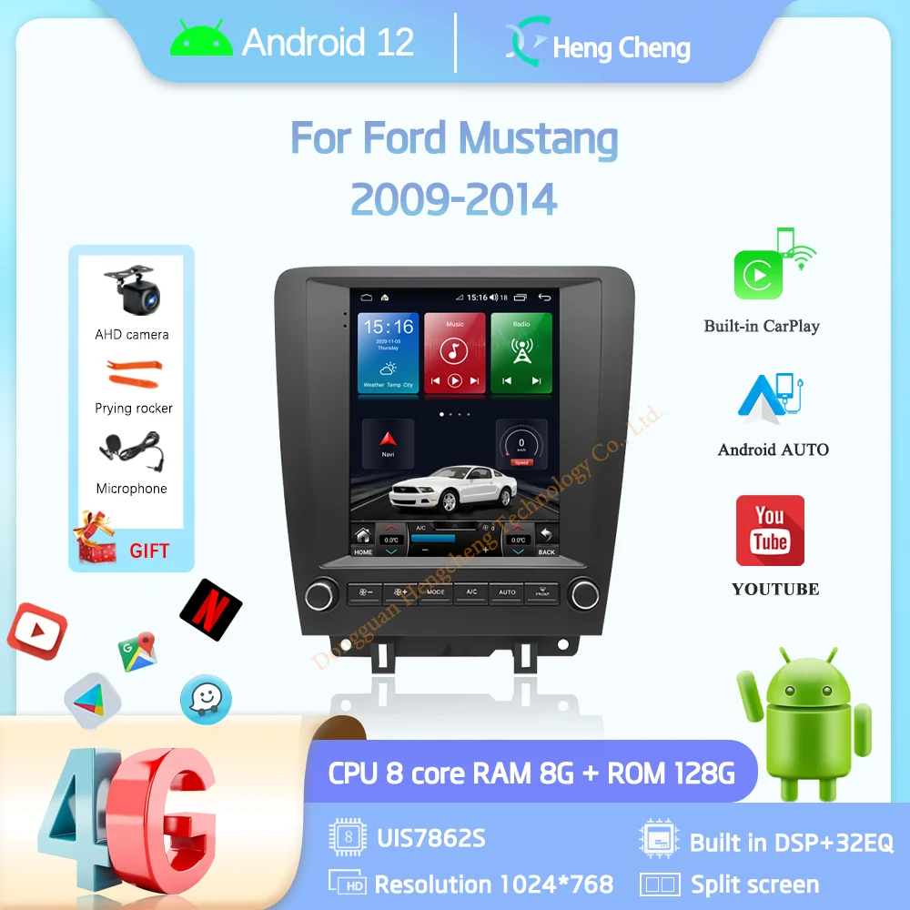 

Автомобильный мультимедийный видеоплеер 10,4 дюйма для Ford Mustang 2009-2014, GPS-навигация, радио, Android 128, 8 ядер, 8 + 360 гб, CarPlay, 4G, камера
