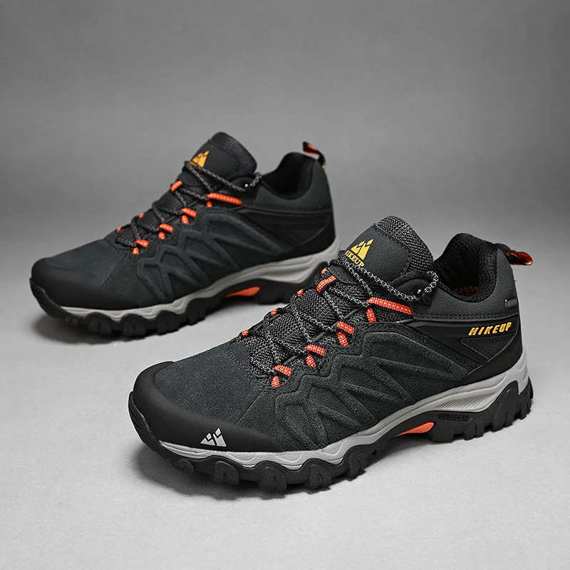 HIKEUP Hohe Qualität Leder Wanderschuhe Langlebig Outdoor Sport Männer Trekking Leder Schuhe Lace-Up Klettern Jagd Turnschuhe – Detail 31