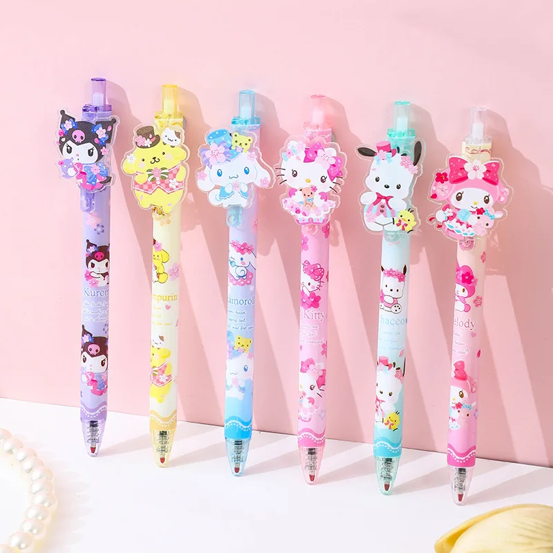 Nowy Sanrio 24/48 szt. Żelowy długopis Kawaii szkolne materiały papiernicze przybory szkolne 0.5 czarne kreskówkowe łatki do wyciskania pióra słodkie prezent biurowy prasowe