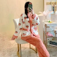 Padded and Thickened Warm Flannel Women Pajamas Loungewear Winter Peach Sleepwear Homewear Coral Velvet Two-Piece Set Nightwear - Image 3