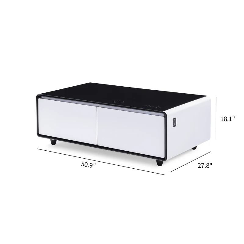 Coffee table with mini 2024 fridge and speakers