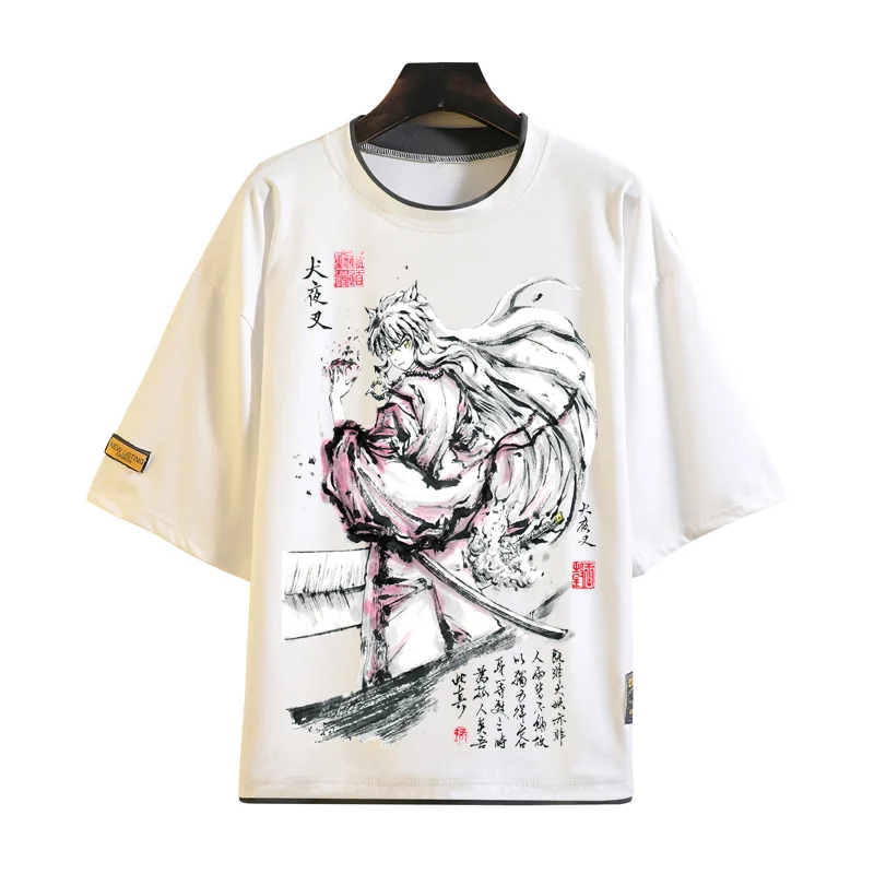 

Футболки с рисунком аниме Inuyasha, мужские и женские футболки с коротким рукавом, топы из полиэстера с коротким рукавом, футболка