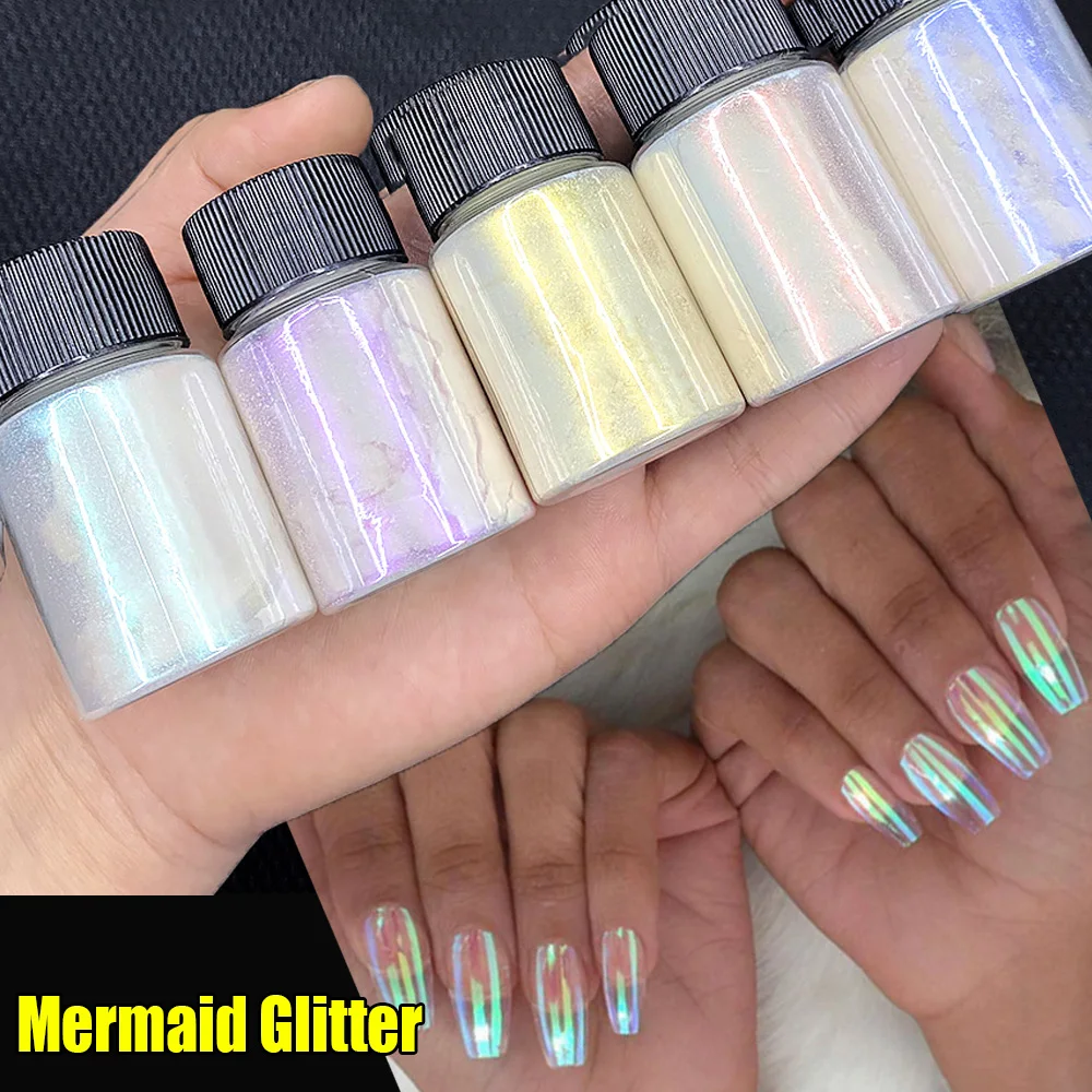 10G Mermaid Glitter Chrome Nail Powder Holographic Nail Glitter Aurora Pigment Powder Per Unghie Dip Powder Forniture Per Unghie Fai Da Te