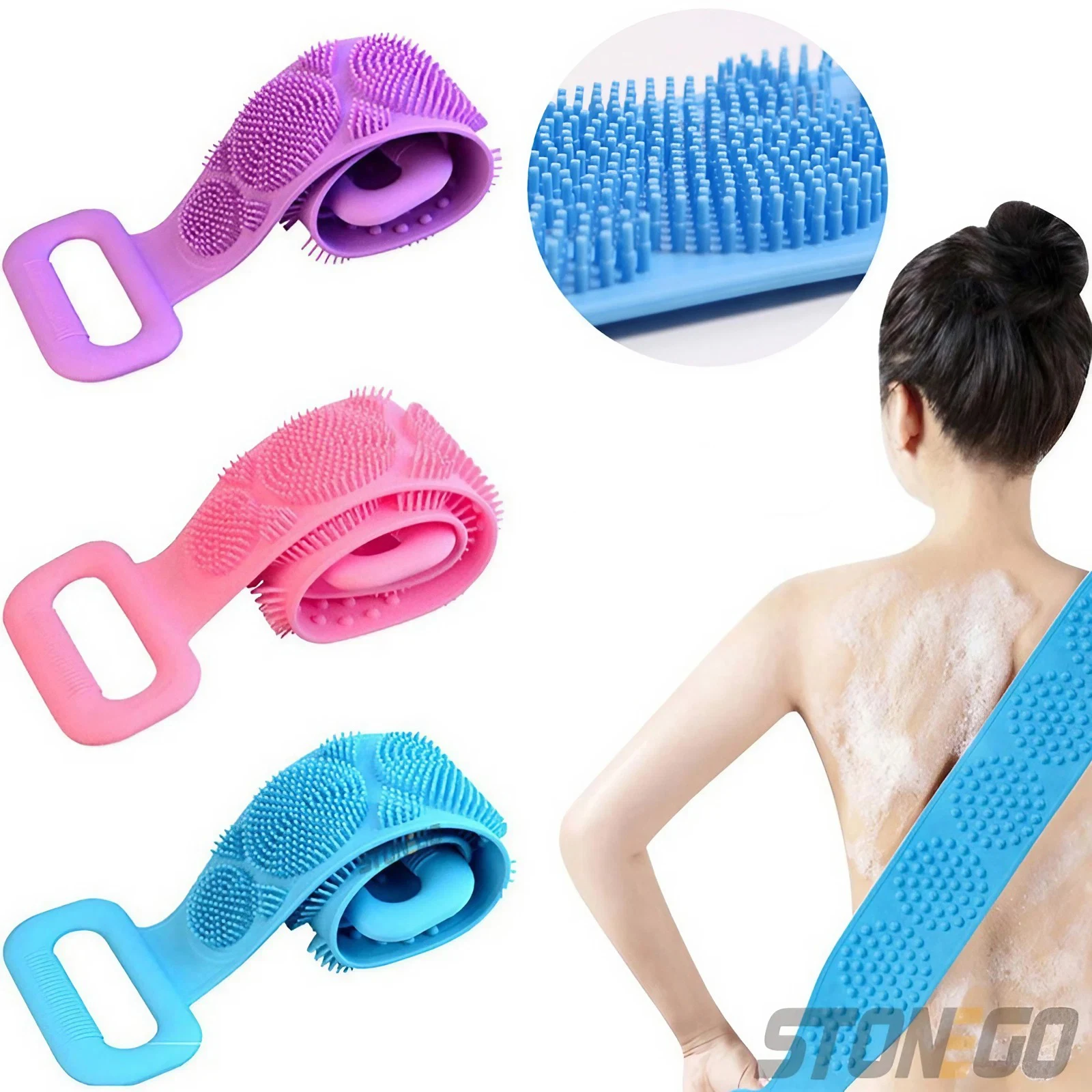 Silicone Bath Towel Massage Bath Brush Long Strip of Back Rubbing Ash