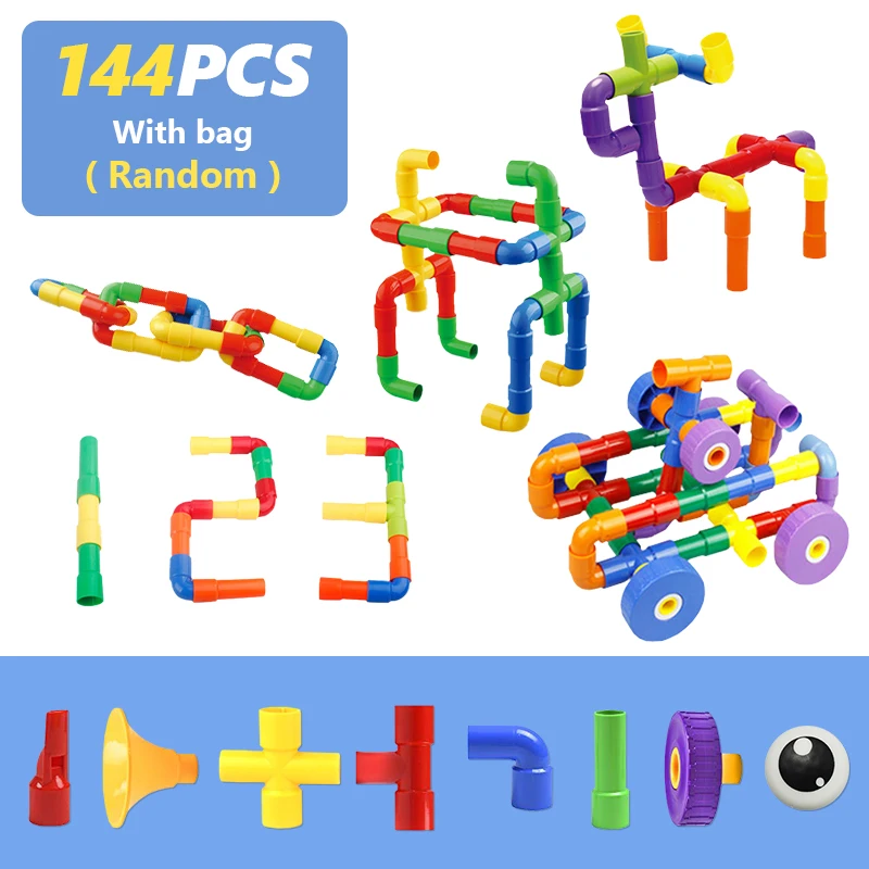 DIY Water Pipe Building Blocks Toys Kid Marble Run 3D Montessori Colorful Education Toy Assembling Parent-child Birthday Gift