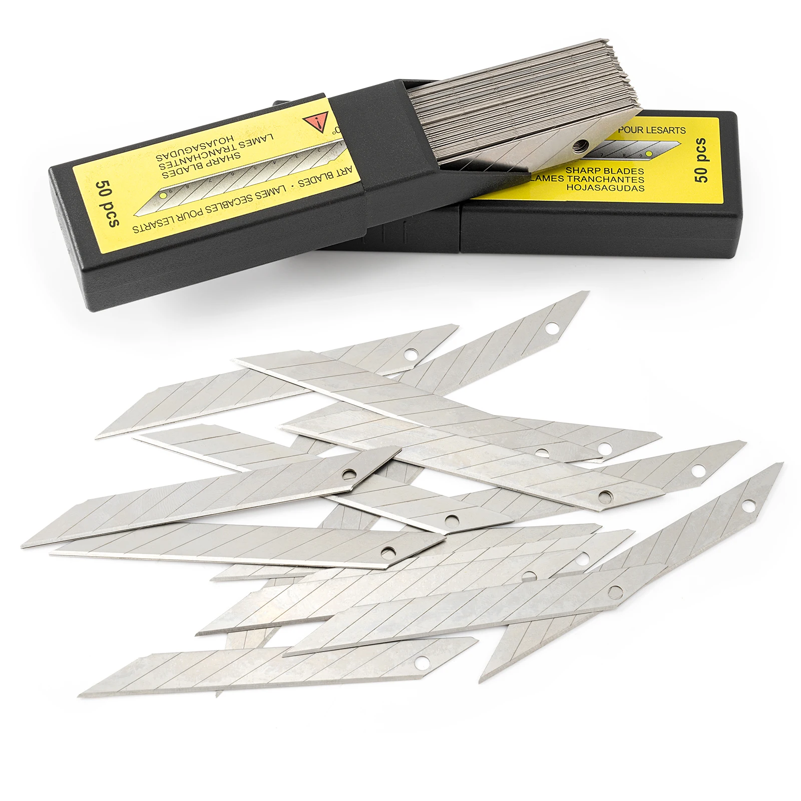 EHDIS 50pcs 30 Degree 9mm Carbon Steel Snap Off Knife Blades Car Wrap Vinyl Film Utility Knife Replacement Cutting Cutter Tool