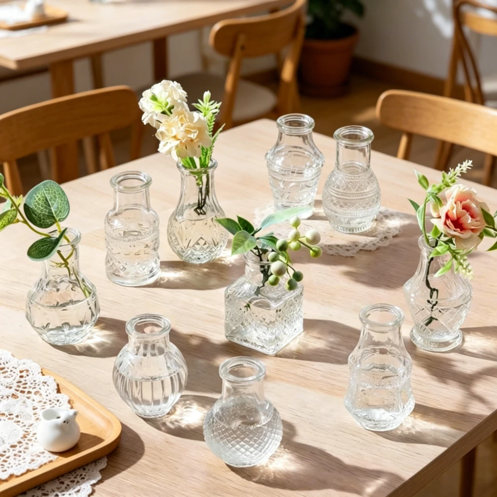 10/20set Retro Relief Mini Glass Vase French Clear Tabletop Plant