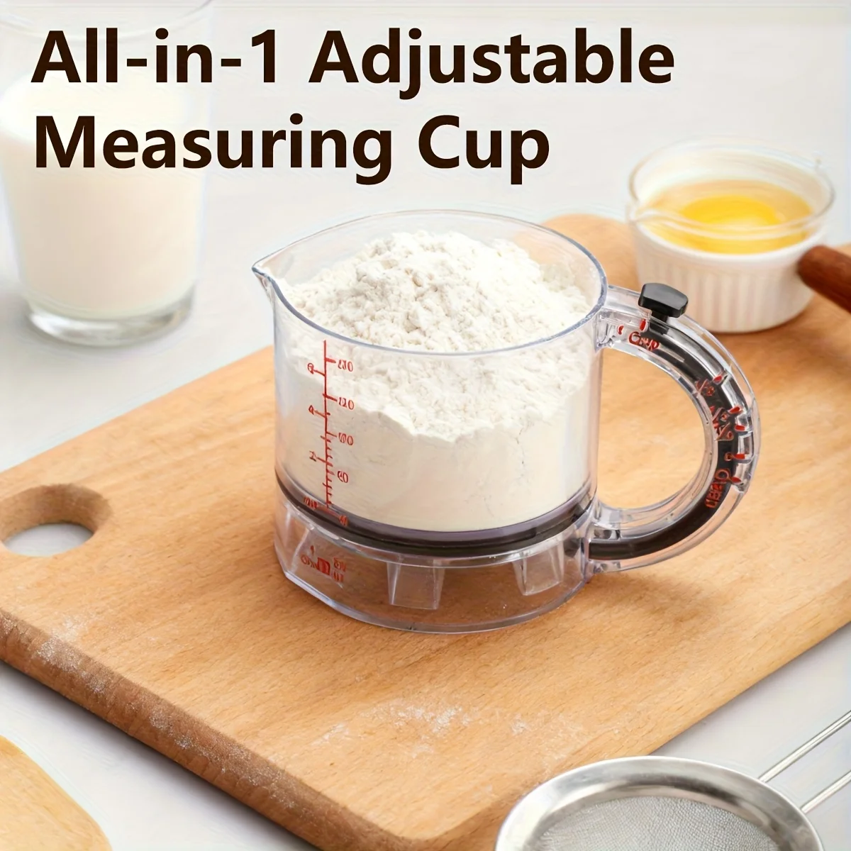 4-IN-1 Measuring Cup Adjustable MultiFunctional Measuring Cup with Scraper-Style Seal Base Kitchen Cube Cups Tools for Cooking 1