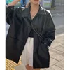 Korean Stylish Stand Collar Single Button Leather Jacket Women's Loose Versatile Faux Leather Jacket Top for Autumn