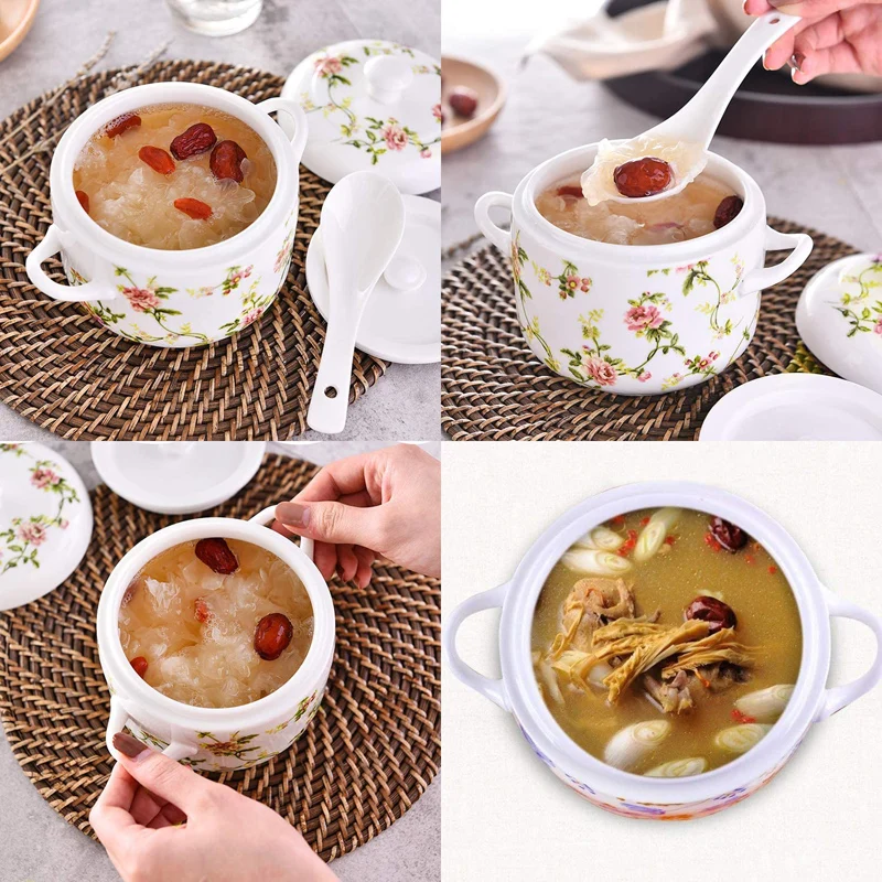 Bowl Ceramic Soup Pot Lid Steam Stew Casserole Cup Bowls Steaming Serving  Bean Porcelain Noodle Pottery Kitchen Large 