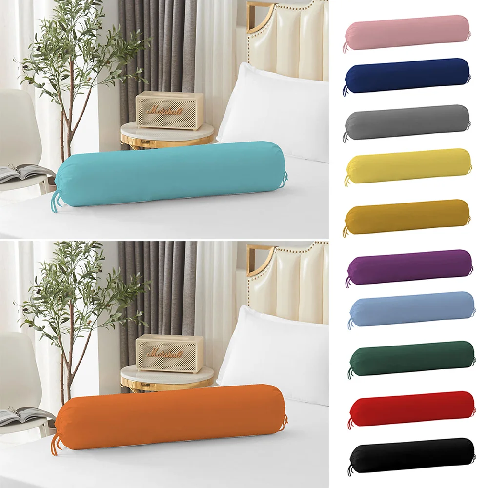 Long Cylindrical Pillowcase Solid Color Washable Bedroom Neck Bolster Pillowslip Removable Headrest Pillow Cover Home Decor