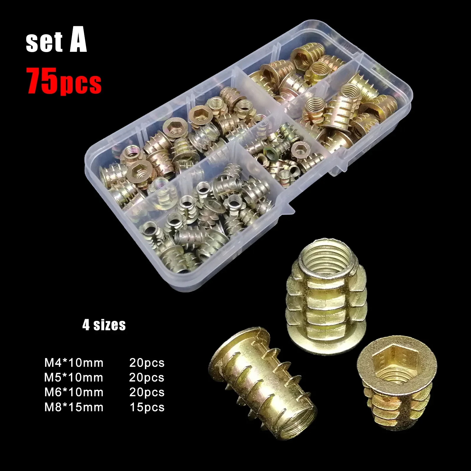 M4 M5 M6 M8 M10 Metal Hexagon Hex Socket Allen Head Embedded Insert Nut E-Nut Assortment Set Kit Box 165pc for Wood Furniture hexagon nuts