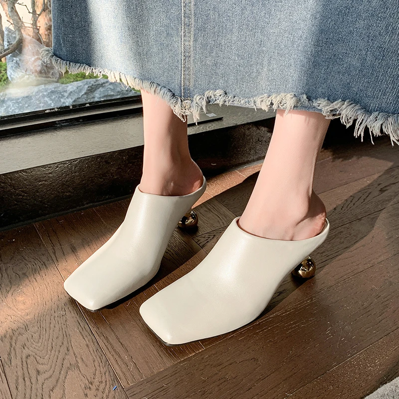 White Sheepskin Square Toe Womens Slippers Luxury Brand Casual
