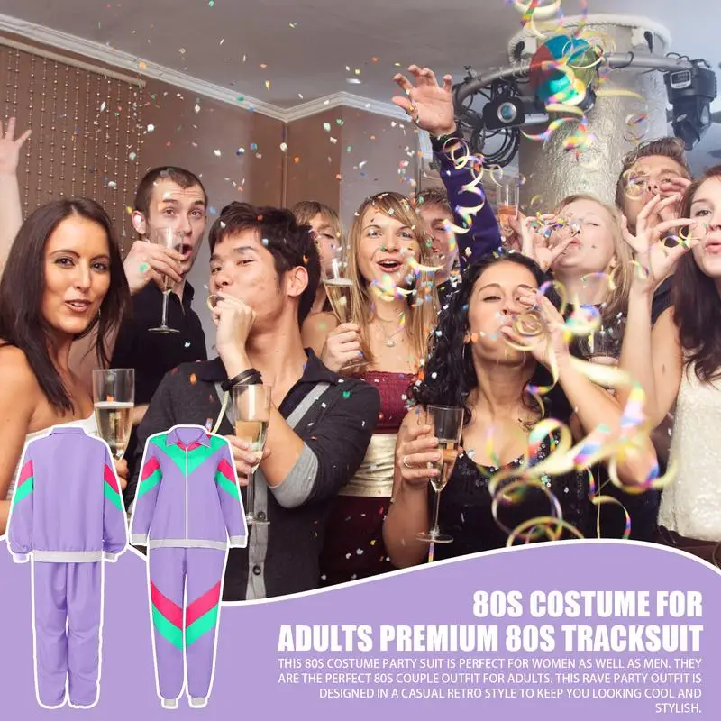 80s Costume For Adults Retro Sports Jacket Long Sleeve Couple Jacket Zipper Color Block Design Women Men Masquerade Tracksuit
