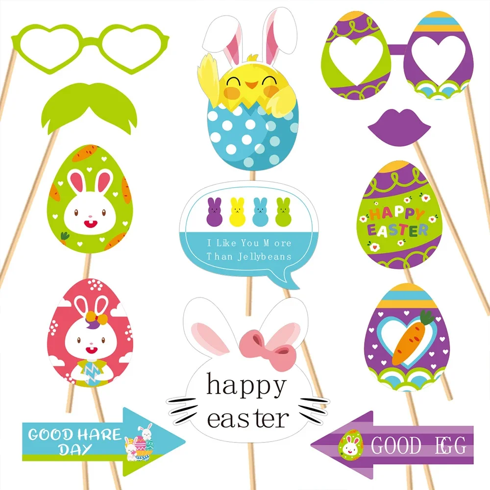 28/46Pcs Easter Egg Cute Bunny Photo Props Happy Easter Photo Props Set Funny Styling Baby Shower Birthday Party Supplies