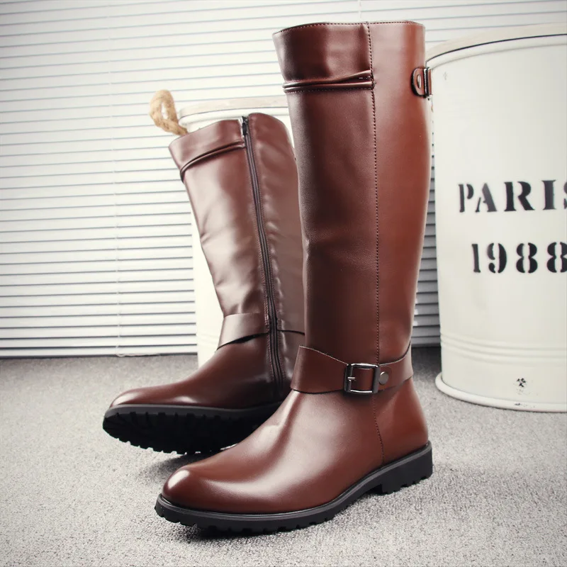 Bottes d'équitation hautes en cuir pour homme Style britannique