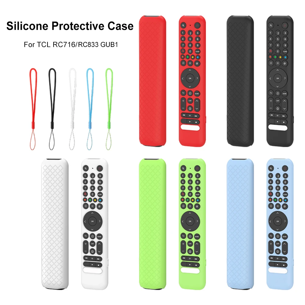 Silicone Remote Case for TCL RC716/RC833 GUB1 Remote Protective Case Anti-Slip Silicone Sleeve Shockproof Anti-Drop with Lanyard