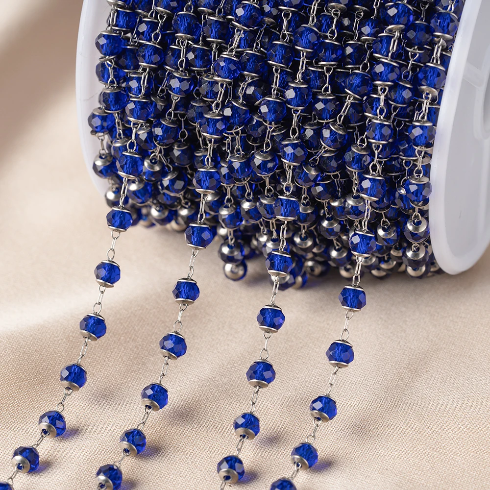 Stainless Steel Beaded Chain for DIY Jewelry Making - 1 Meter Crafting Accessory