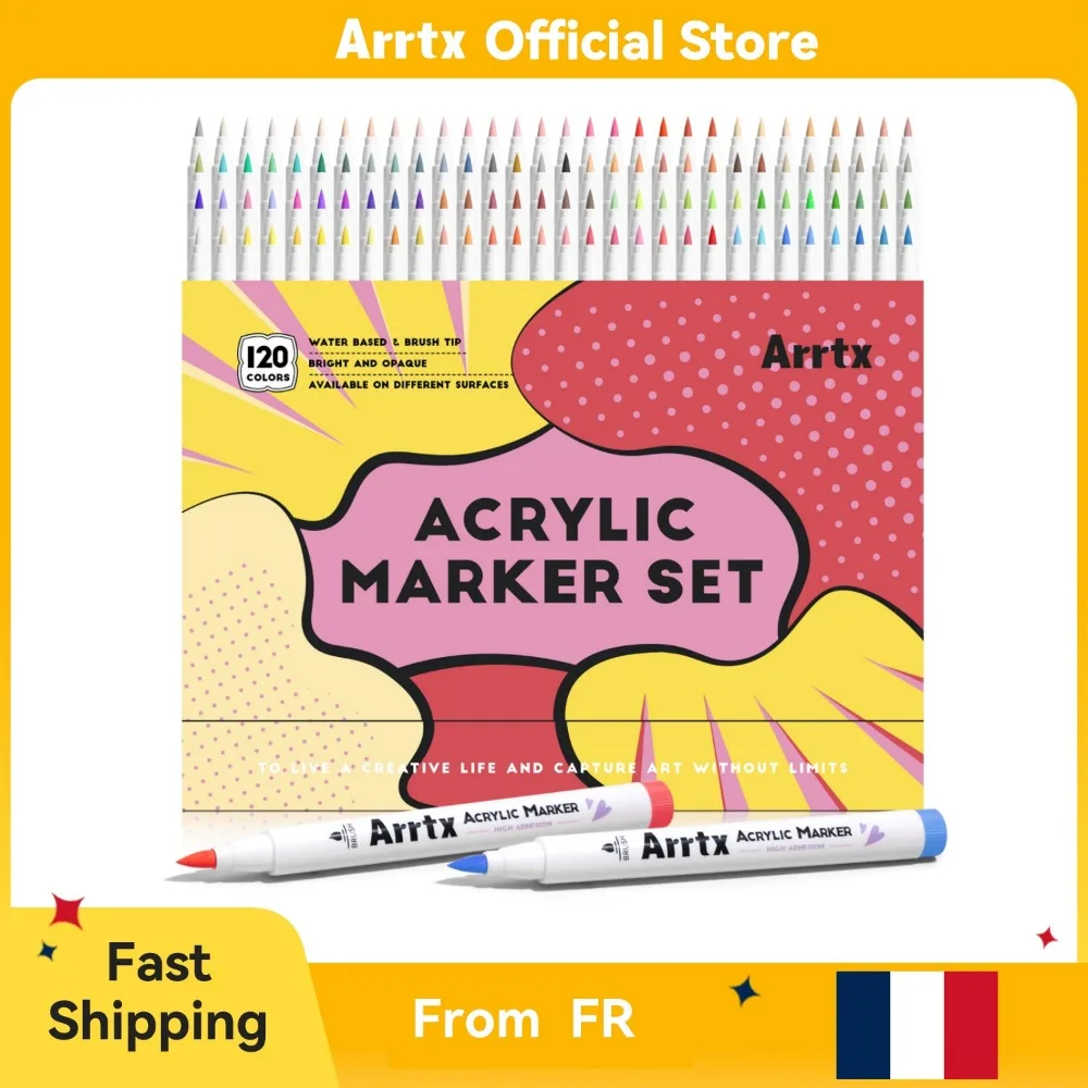 Arrtx Markers Paint Pens, Brush Tip Acrylic Paint Pens，for Cartoon Anime Comic，Rock Painting, Wood, Canvas, DIY Crafts Making