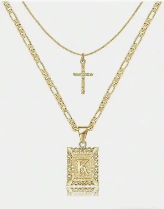 Letter Necklace Layered Initial Cross Necklace, Layering Square Letter Pendant Figaro Chain Cross Choker  for Women Girls
﻿ - Image 19