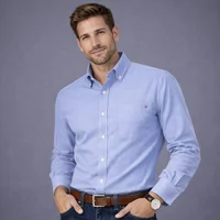 Men's 100% Cotton Smart Casual Shirt Long Sleeve Plaid Oxford Casual Solid Color Print Regular Fit Dress Shirt Oversized 6XL 1