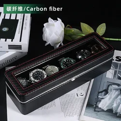 Elegant Checkered Watch Storage Case with Velvet Lining - Waterproof, Dustproof, and Protective Display Box (Carbon fiber)