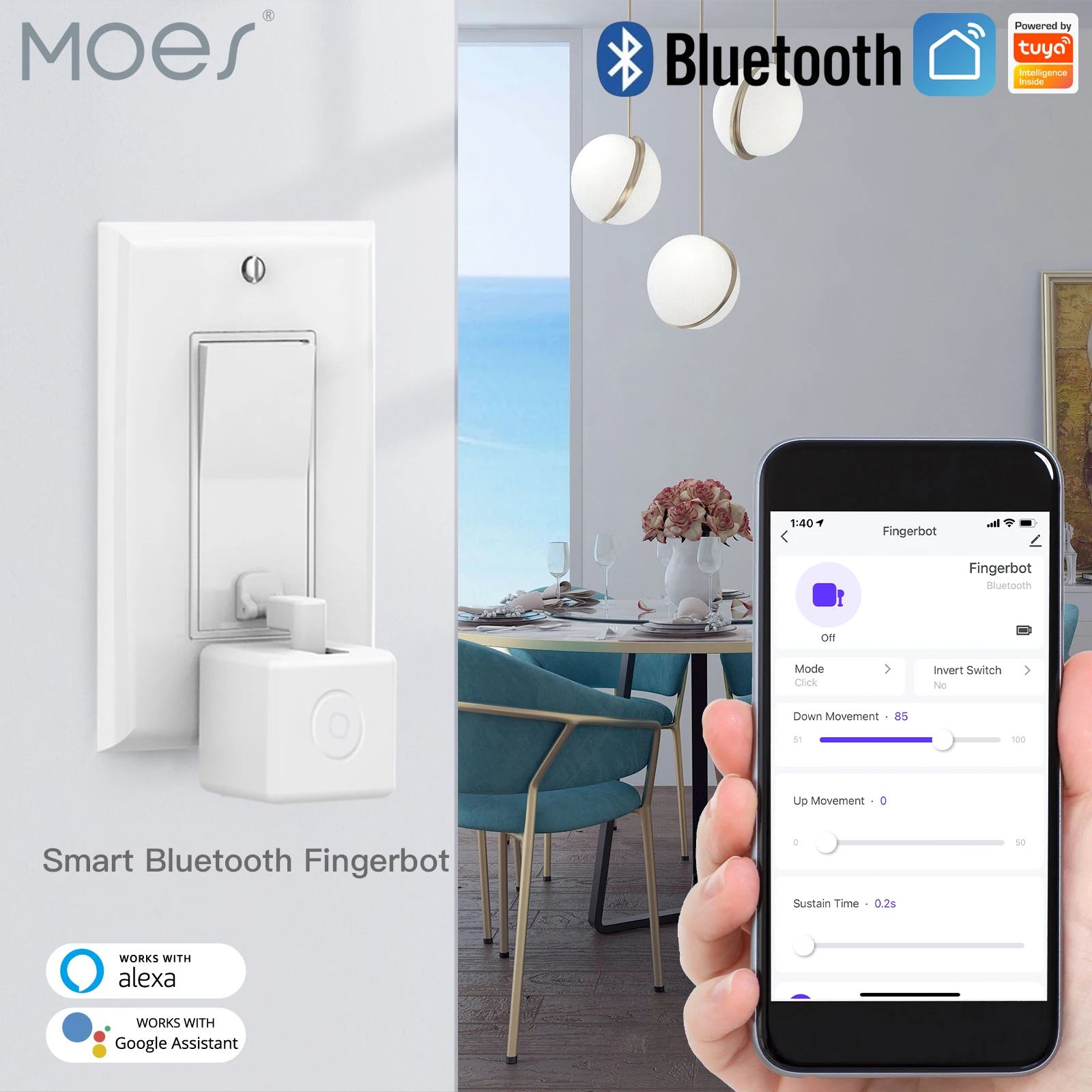 MOES – bouton-poussoir Bluetooth intelligent, nouveau robot intelligent,  interrupteur automatique, commande vocale, Alexa, Google Home, Tuya