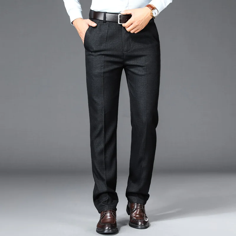 Men's Spring Autumn Solid High Waist Button Pockets Zipper Casual Suit Workwear Formal Trousers Fashion england style Pants 3
