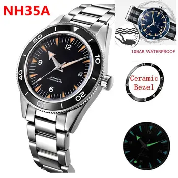 Logo personalizzato NH35 Movimento Orologio 10 bar Uomo 41mm Zaffiro Lunetta in ceramica Orologio meccanico maschile Diver Sport Orologio da polso automatico
