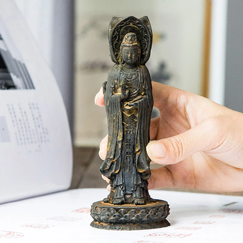 Creative Avalokitesvara Buddha statue Sculpture Home Decoration Simulation Resin Gift Office Wine Cabinet Study Living Room, 1Pc