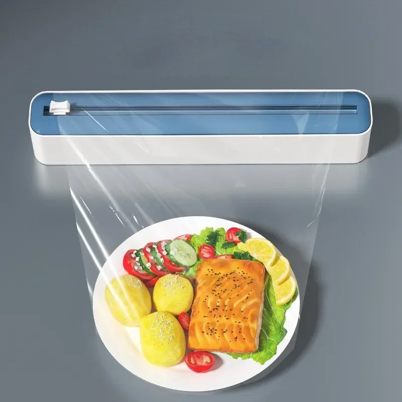 Food Film Dispenser 2 in 1 with Cutter Storage Box Kitchen Organizer