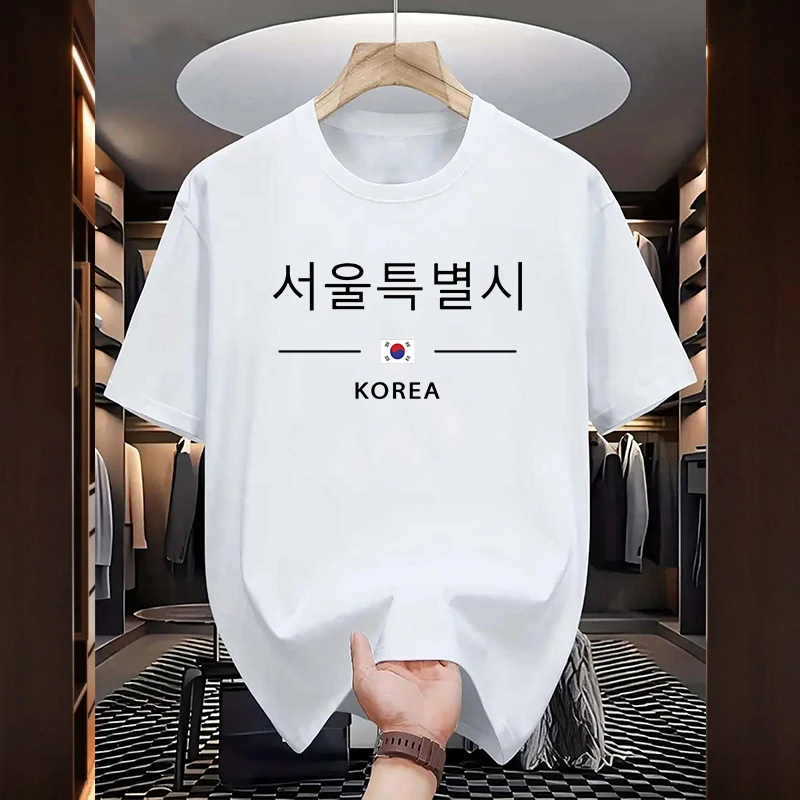 Seoul Korea Print T-shirts für Männer Hohe Qualität 100% Baumwolle Oansatz Top Sommer Stadt Täglich Casual Fashion Tees Paris männer Kleidung – Detail 4
