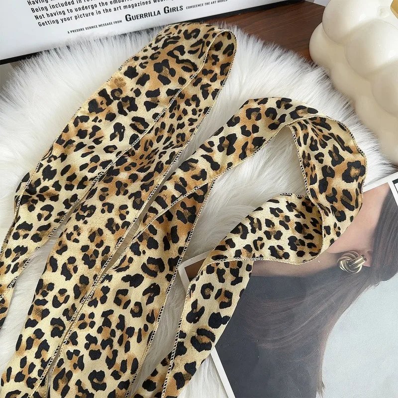 American Leopard Print Long Scarf Women Retro Tie Multifunction Hair Band Bags Handle Decoration Long Scarfs Fashion Accessories 6
