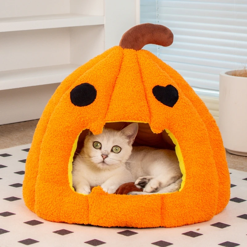 3374-dd2f2d.jpg 1PC Halloween Pet Nest Warm and Comfortable in Winter Semi Enclosed Pet Bed Christmas/Thanksgiving Halloween Plush Dog/cat House