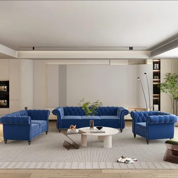 Velvet Chesterfield Living Room Set 1
