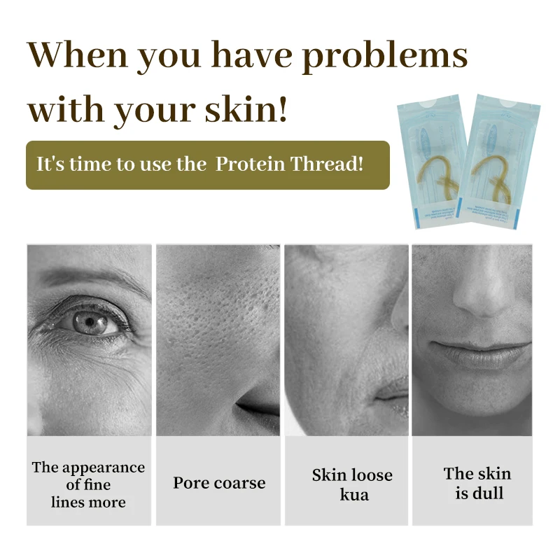60pcs 24K No Needle Gold Protein Line Absorbable Anti-wrinkle Face Filler Lift Firming Collagen Thread Anti-Aging Facial Ser