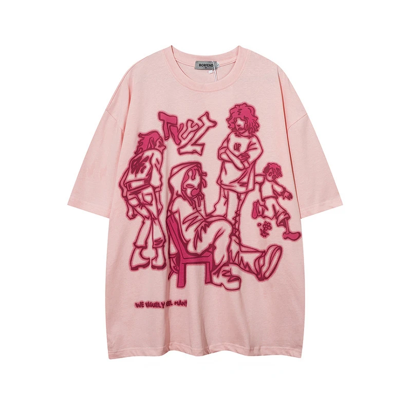 1988 Street Wear Pink Y2K T-Shirt Funny Cartoon Pattern Top Summer Harajuku Anime Pullover Uomo Donna Hip Hop Hipster Tees