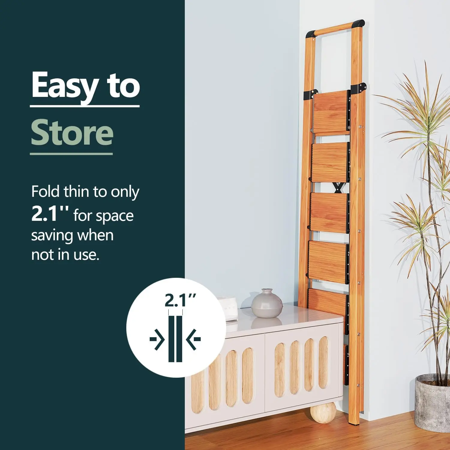 WOA WOA 6 Step Ladder, Folding Ladder with Handrails for High Ceilings, Indoor Tall Ladders with Wide Pedals, Lightweight Alumin 4