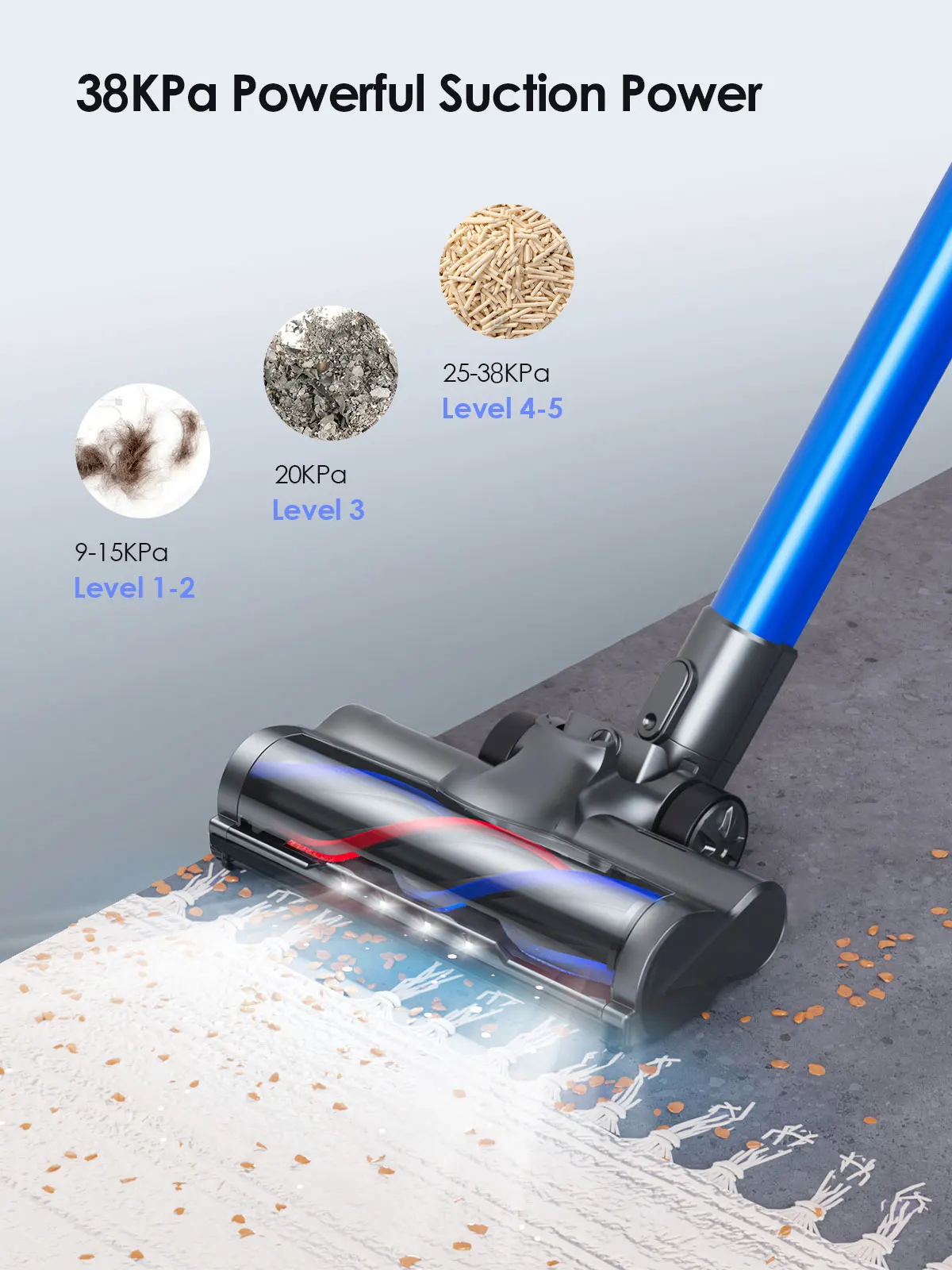 BuTure Cordless Vacuum Cleaner, 450W 33KPA Cordless Stick Vacuum, Up to 55  Mins Runtime, Anti-Winding Brush and 1.2L Large Dust Cup, Handheld Vacuum