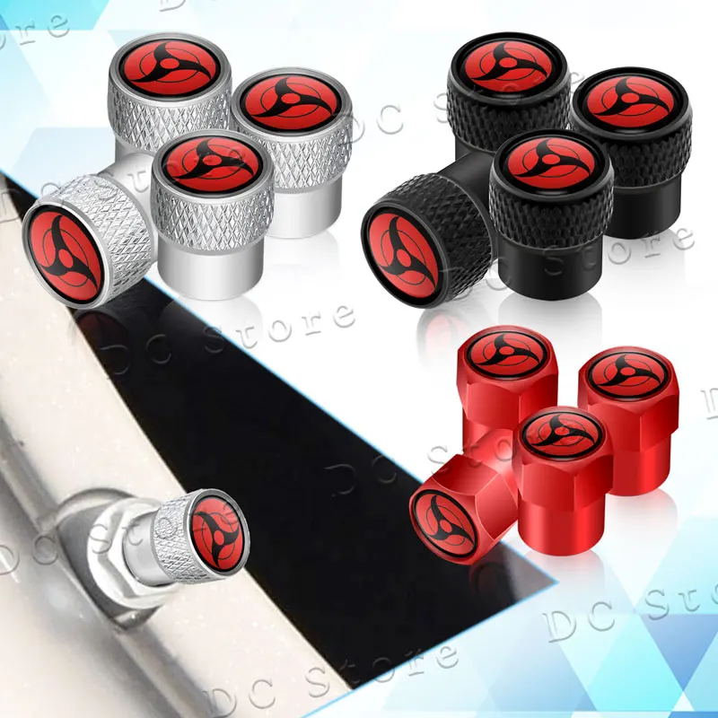 Wheel Tire Valve Caps 4Pcs Metal Japanese Anime Sharingan Eye Emblem Car Exterior Protective Covers Universal For Most Cars