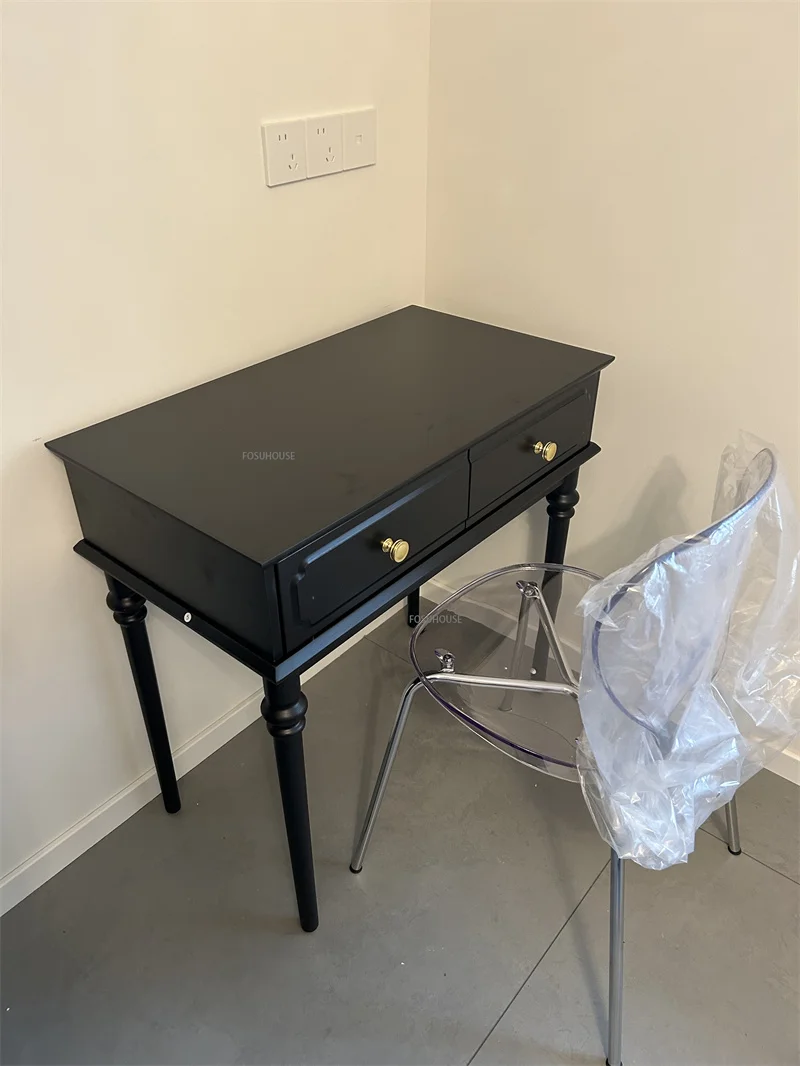 Description Picture 6 of itemAmerican Retro Solid Wood Dressing Table Small Apartment Bedroom Furniture Black Makeup Table Modern Vanity Table with Mirror Z