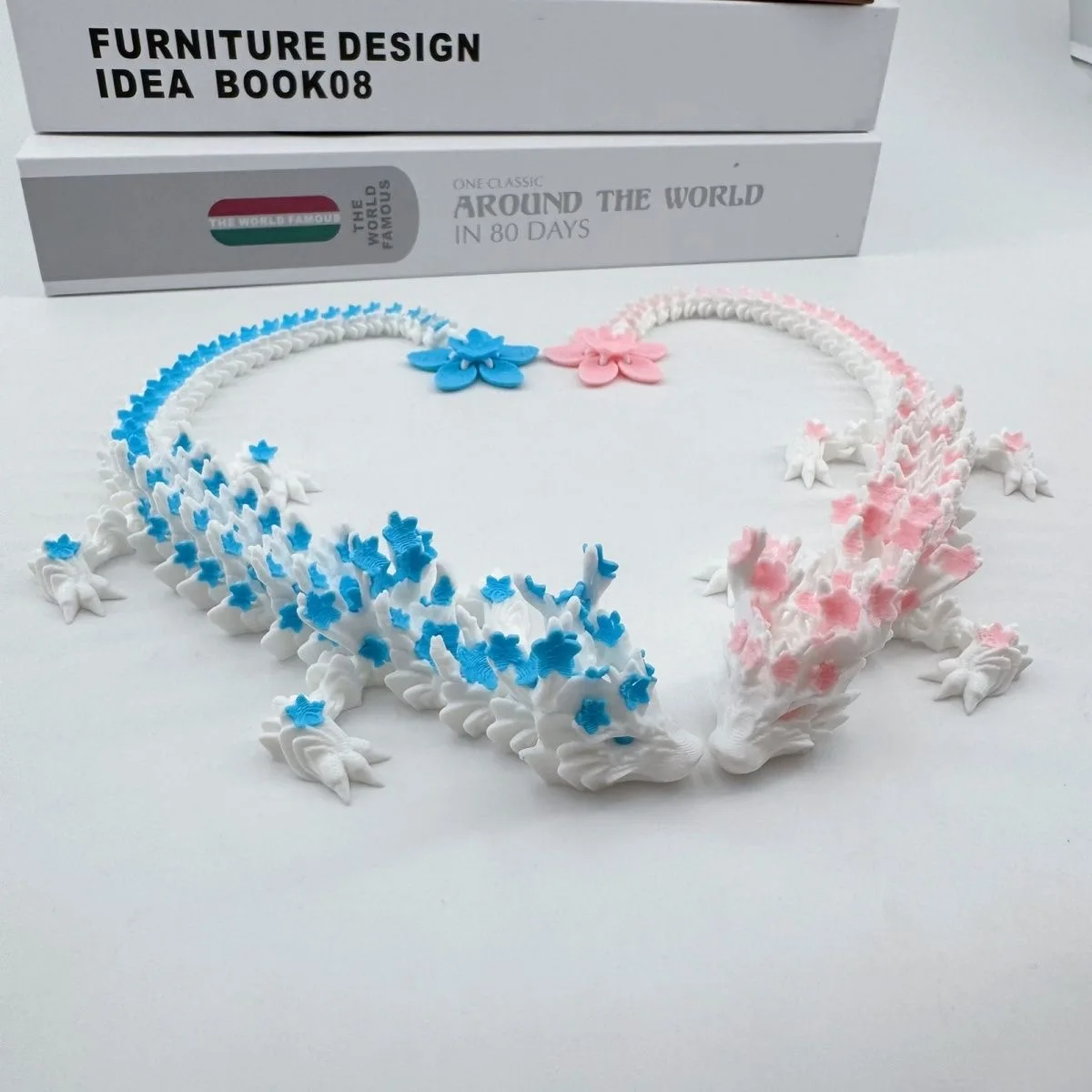15/25cm 3D Printed Love Cherry Blossom Dragon Movable Joint Dragon Model Gifts Home Office Desktop Ornament Landscape Craft 3