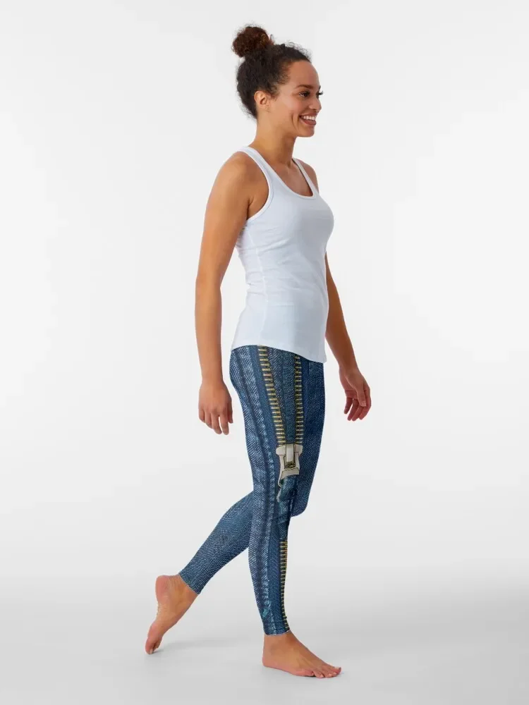 Front zipper blue clothing I love bluejeans denim Leggings exercise clothing for gym sportswear woman Womens Leggings
