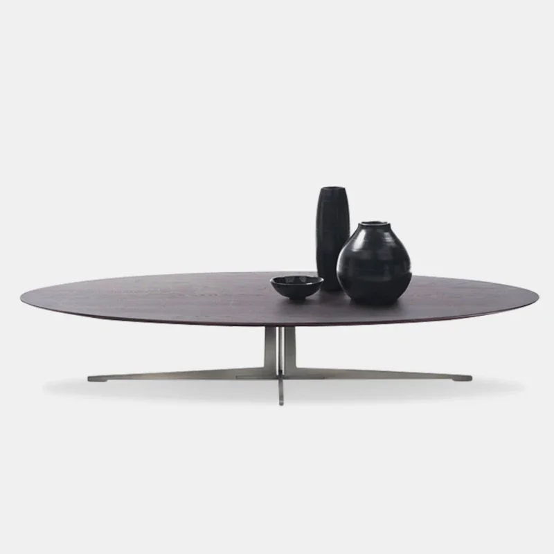 

Natural Marble Coffee Table Black Walnut Solid Wood Tea Table Light Luxury Oval Design Sense Tea Table Furniture