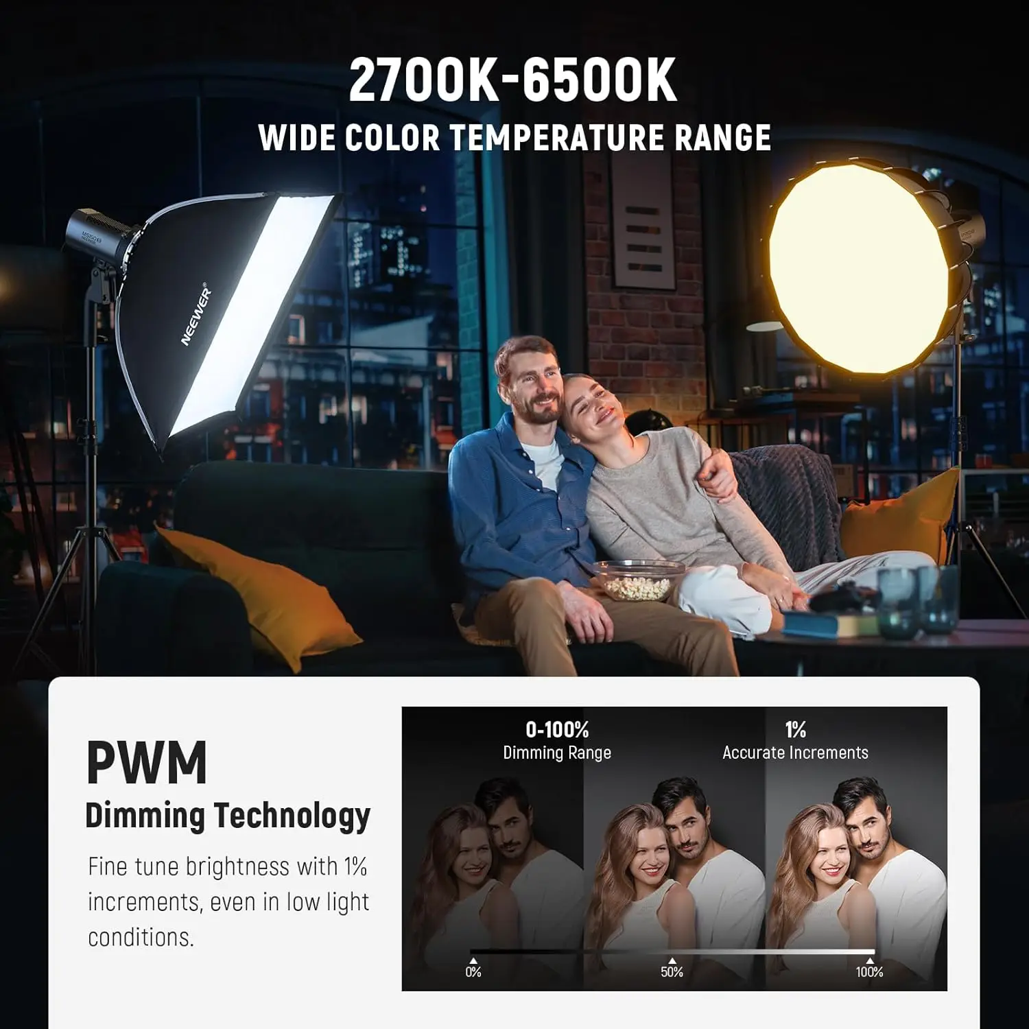 MS150B 130W Bi-Color LED Video Light Mini COB Portable Photography Lighting with